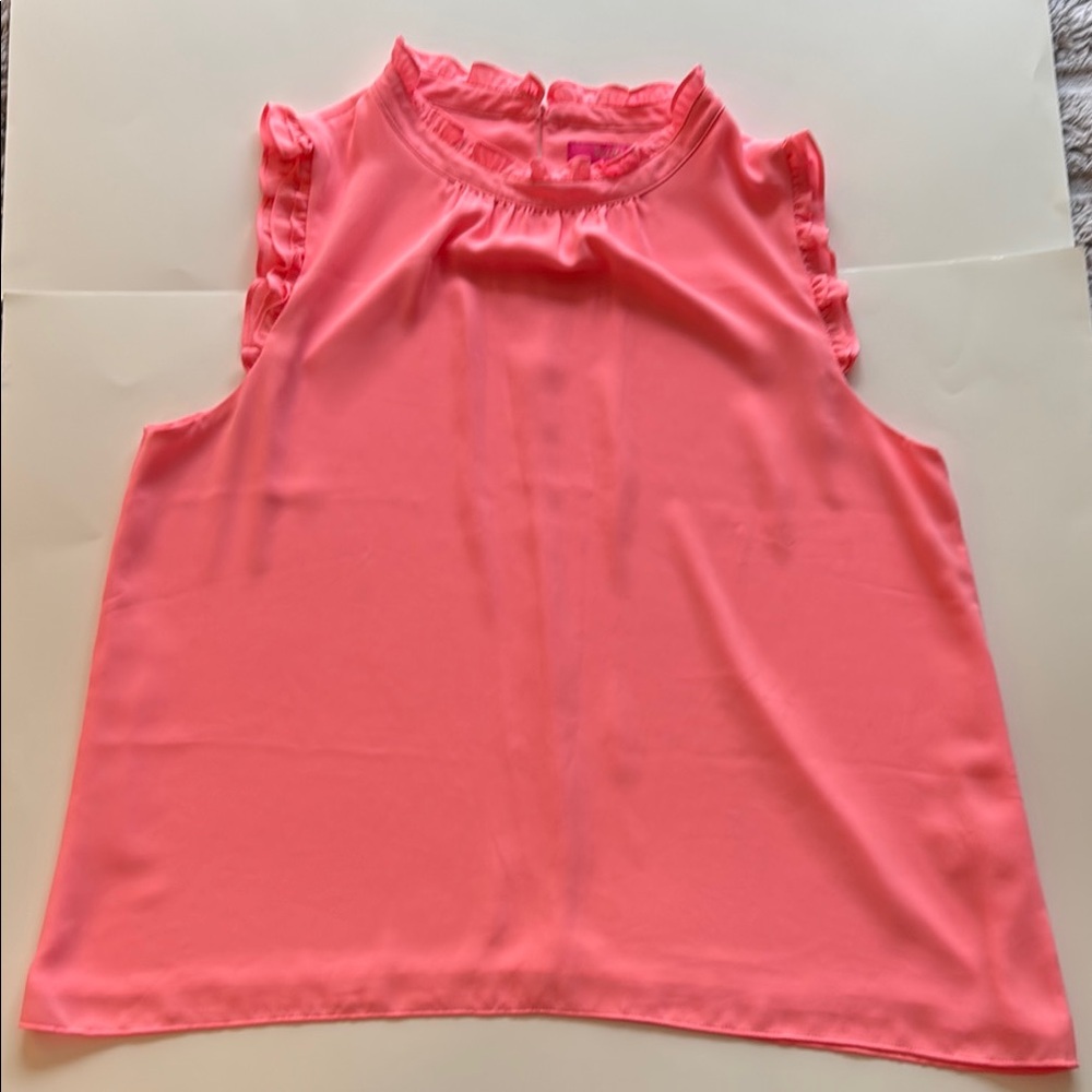 Lilly Pulitzer Coral Ruffle Sleeve Blouse